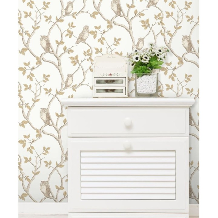 Papel pintado de búhos y árboles nórdicos - Sleepy Owls 421582