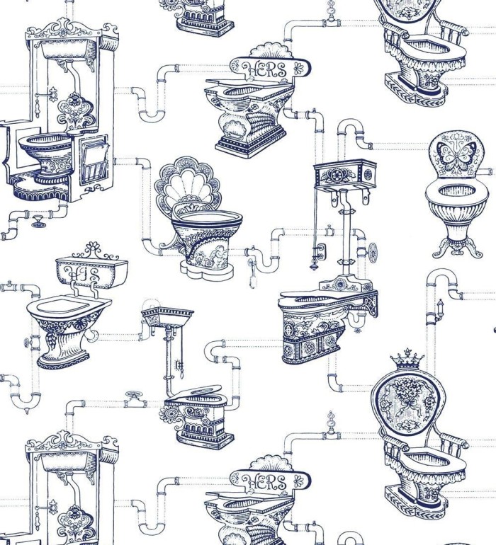 Papel pintado piezas de baño de porcelana vintage - Majestic Toilets 421586