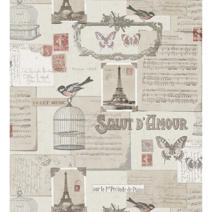 Papel pintado de pájaros y notas músicales en París - Salut Amour 421592