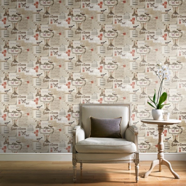 Papel pintado de pájaros y notas músicales en París - Salut Amour 421592