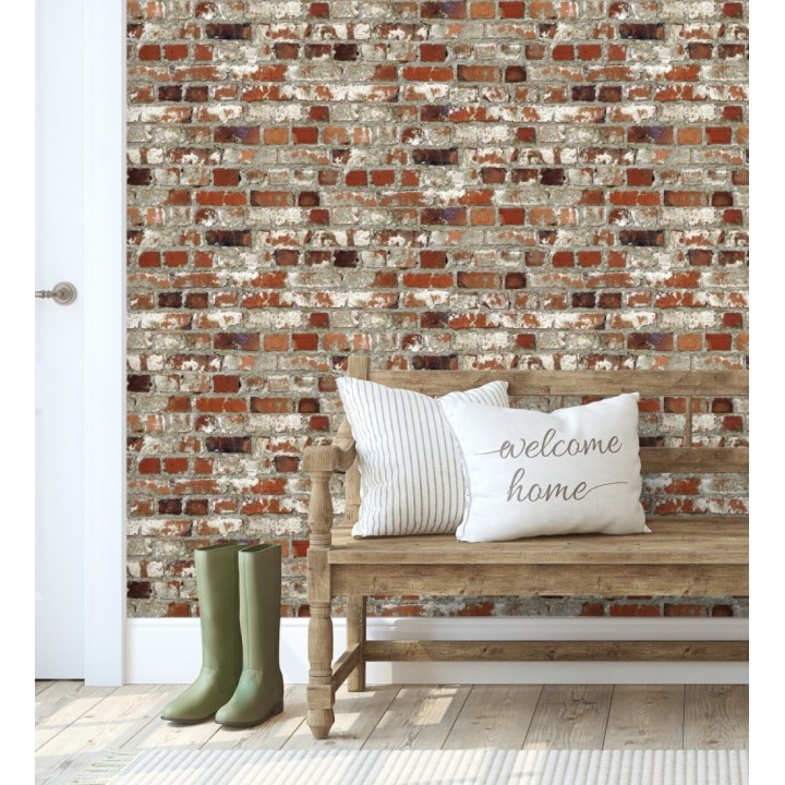 Papel pintado muro de ladrillos estilo industrial rojo caldera - Riverton 421601