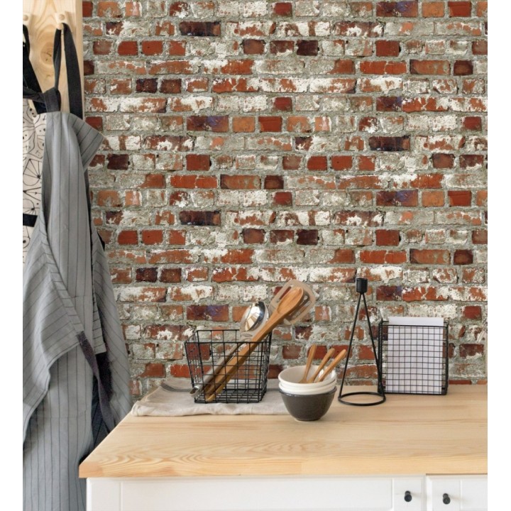 Papel pintado muro de ladrillos estilo industrial rojo caldera - Riverton 421601