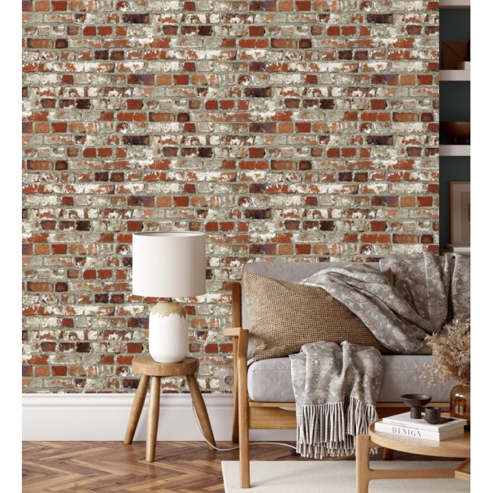 Papel pintado muro de ladrillos estilo industrial rojo caldera - Riverton 421601