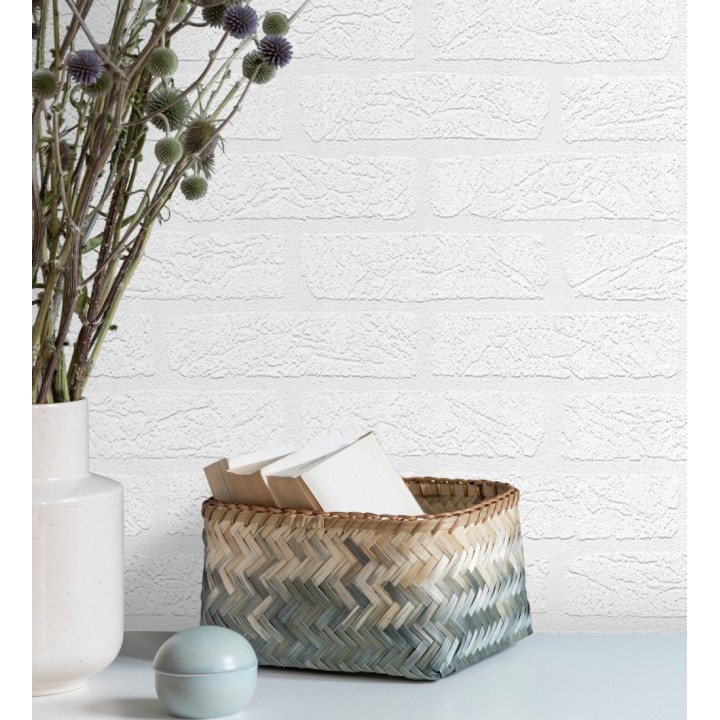 Papel pintado ladrillo blanco vinílico relieve 3d - Capitol Street 421612