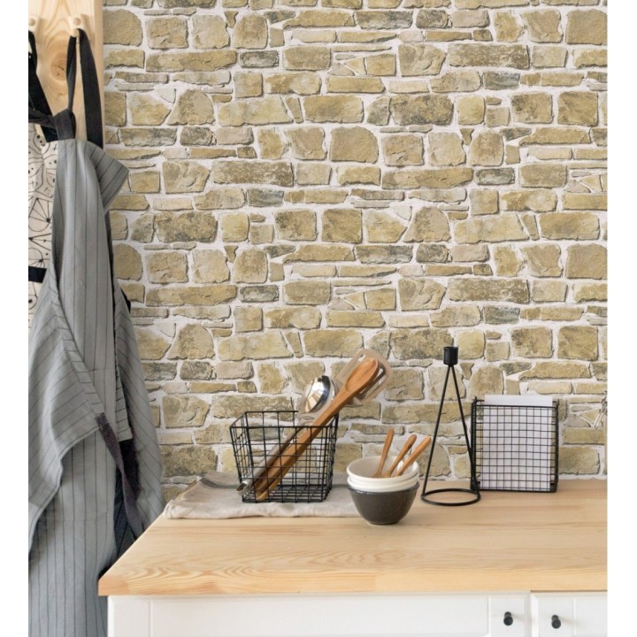 Papel pintado muro de piedra caliza superlavable vinílico - Lawton Street 421622