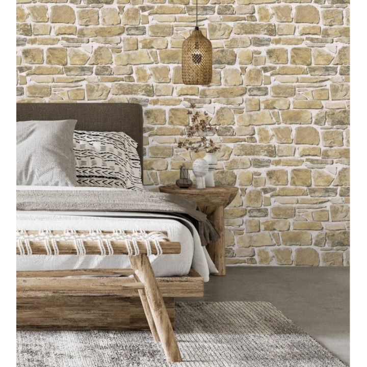 Papel pintado muro de piedra caliza superlavable vinílico - Lawton Street 421622