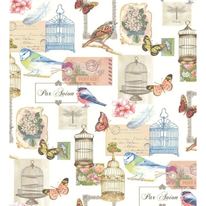 Papel pintado romántico de postales con jaulas y pájaros - Postcard Birds 421650