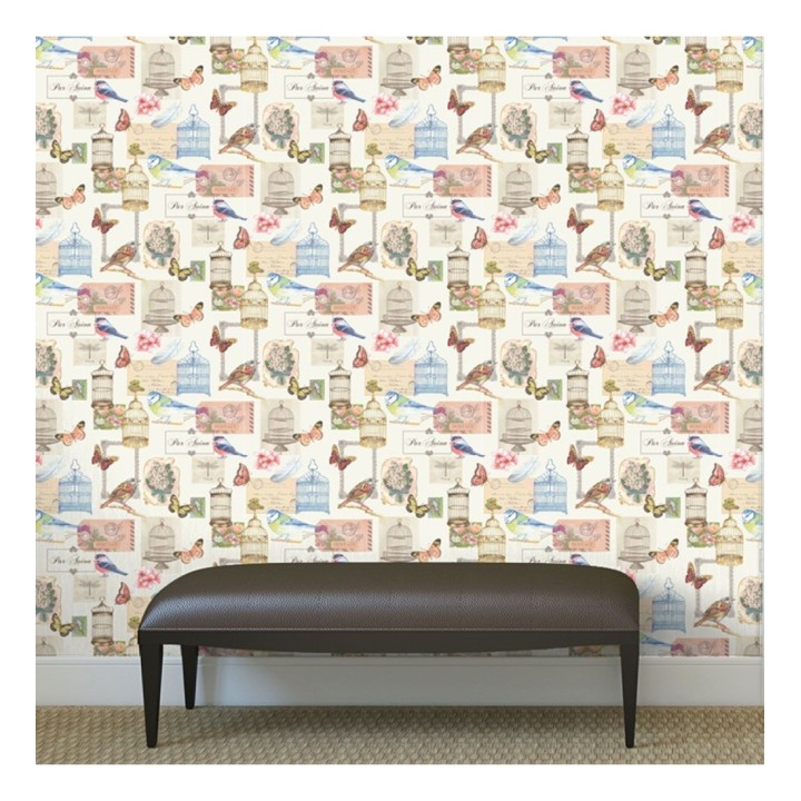 Papel pintado romántico de postales con jaulas y pájaros - Postcard Birds 421650
