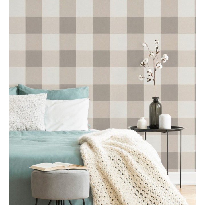 Papel pintado cuadros escoceses tonos beige estilo inglés - Connor 451841