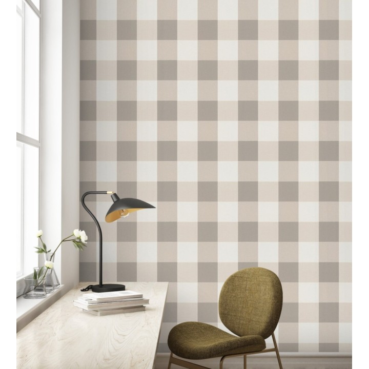 Papel pintado cuadros escoceses tonos beige estilo inglés - Connor 451841