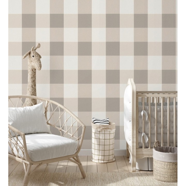 Papel pintado cuadros escoceses tonos beige estilo inglés - Connor 451841