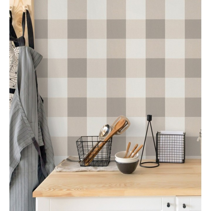 Papel pintado cuadros escoceses tonos beige estilo inglés - Connor 451841