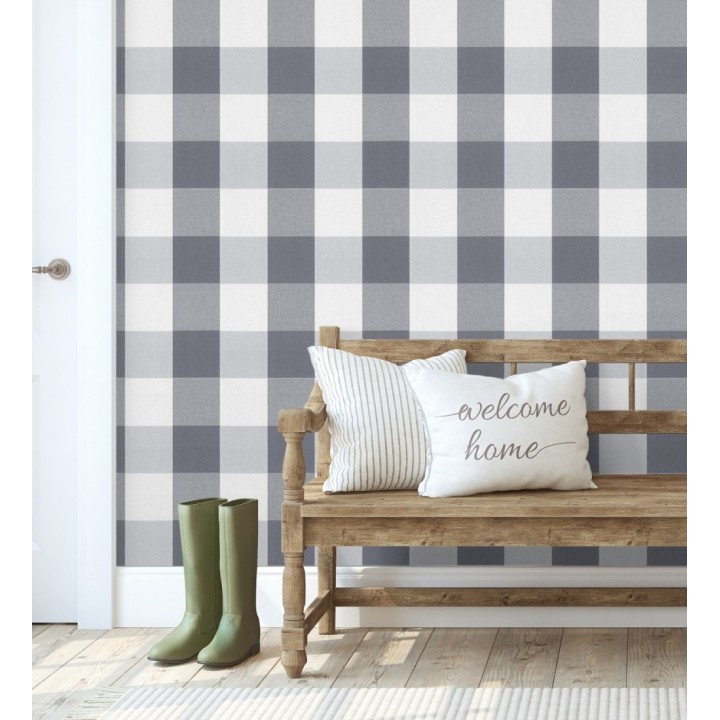 Papel pintado cuadros escoceses tonos grises y blanco estilo inglés - Connor 451842