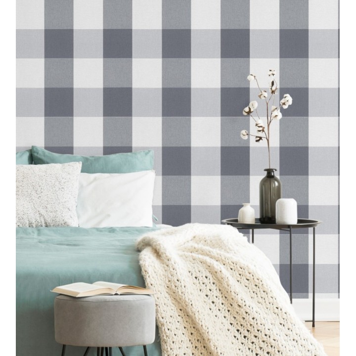 Papel pintado cuadros escoceses tonos grises y blanco estilo inglés - Connor 451842