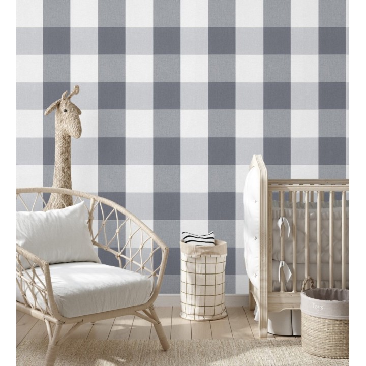 Papel pintado cuadros escoceses tonos grises y blanco estilo inglés - Connor 451842