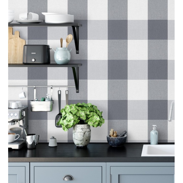 Papel pintado cuadros escoceses tonos grises y blanco estilo inglés - Connor 451842