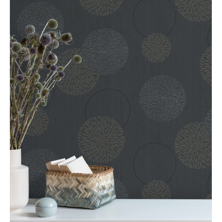 Papel pintado geométrico círculos gris oscuro con estilo - Hansel 451898
