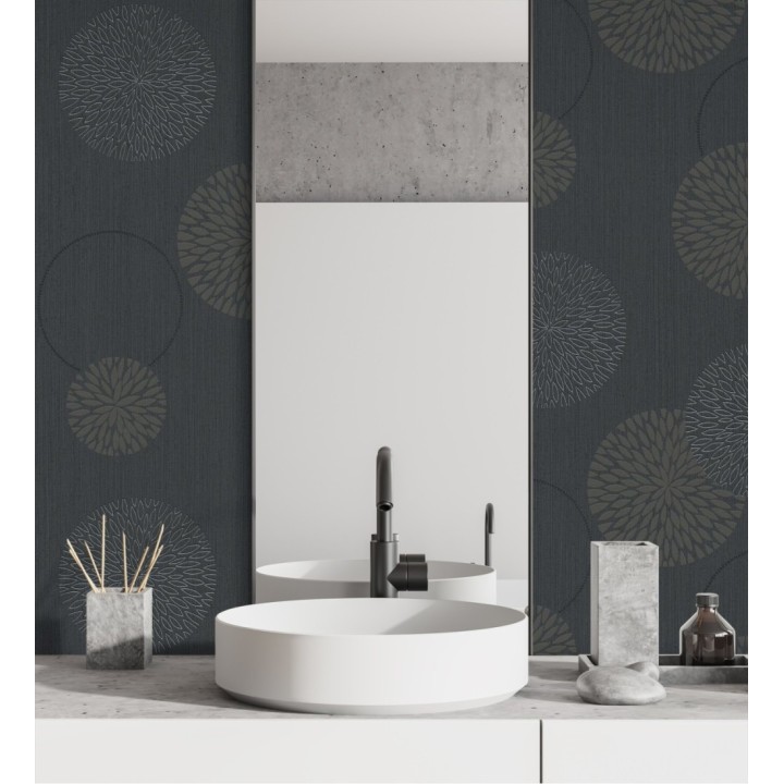 Papel pintado geométrico círculos gris oscuro con estilo - Hansel 451898