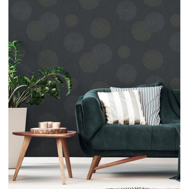 Papel pintado geométrico círculos gris oscuro con estilo - Hansel 451898
