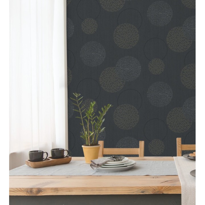 Papel pintado geométrico círculos gris oscuro con estilo - Hansel 451898