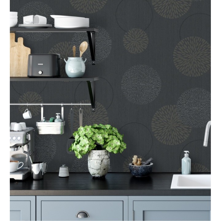 Papel pintado geométrico círculos gris oscuro con estilo - Hansel 451898