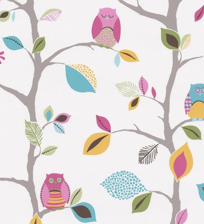 Papel pintado búhos y hojas de colores con árboles - Cute Owls 452475