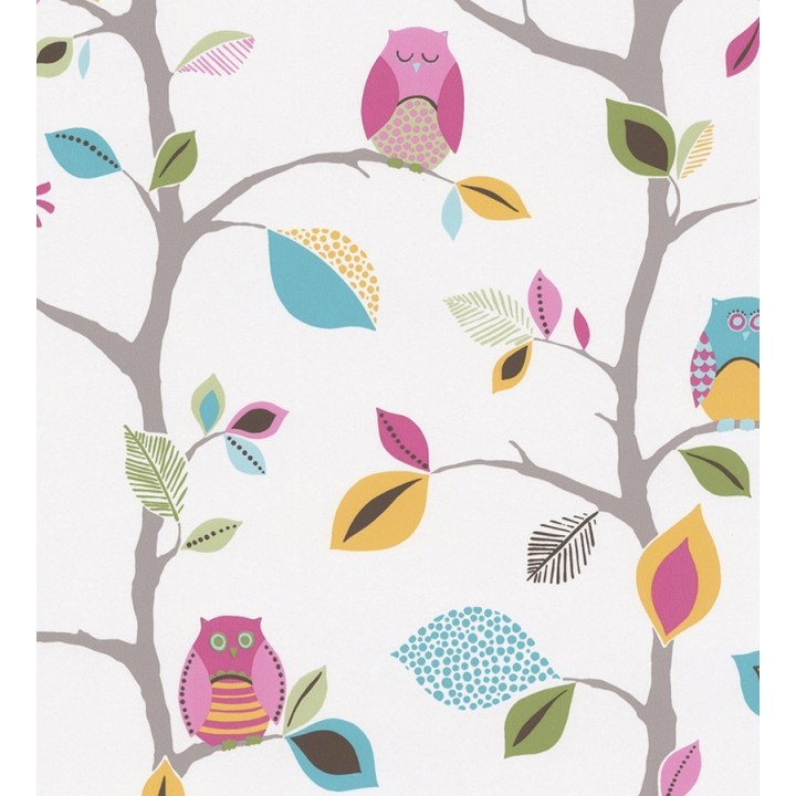 Papel pintado búhos y hojas de colores con árboles - Cute Owls 452475