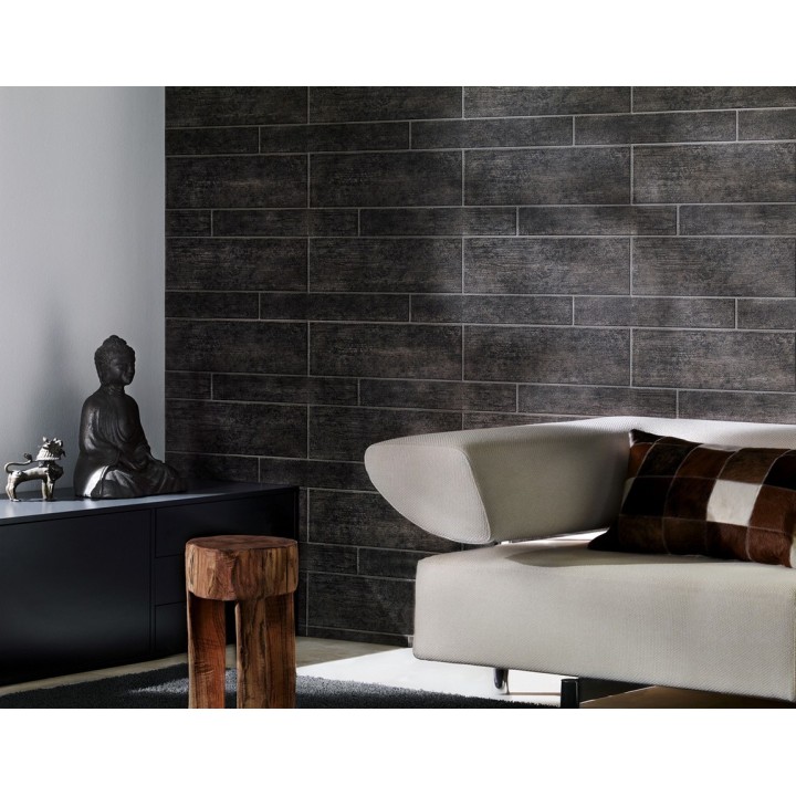 Papel pintado ladrillos estilo feng shui color oscuro - Melicena 453143