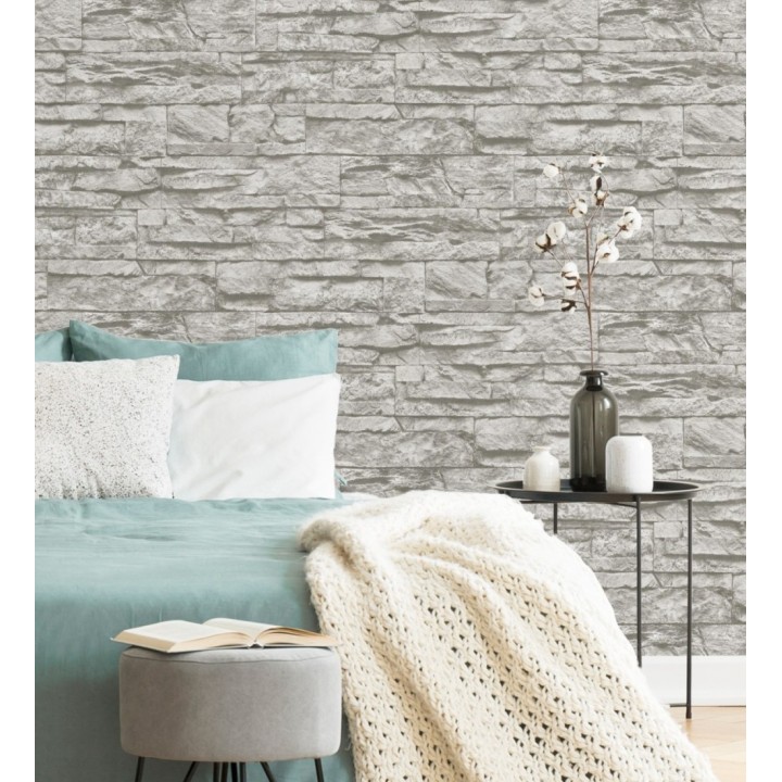 Papel pintado piedra pizarra gris superlavable vinílico - Israel 453144