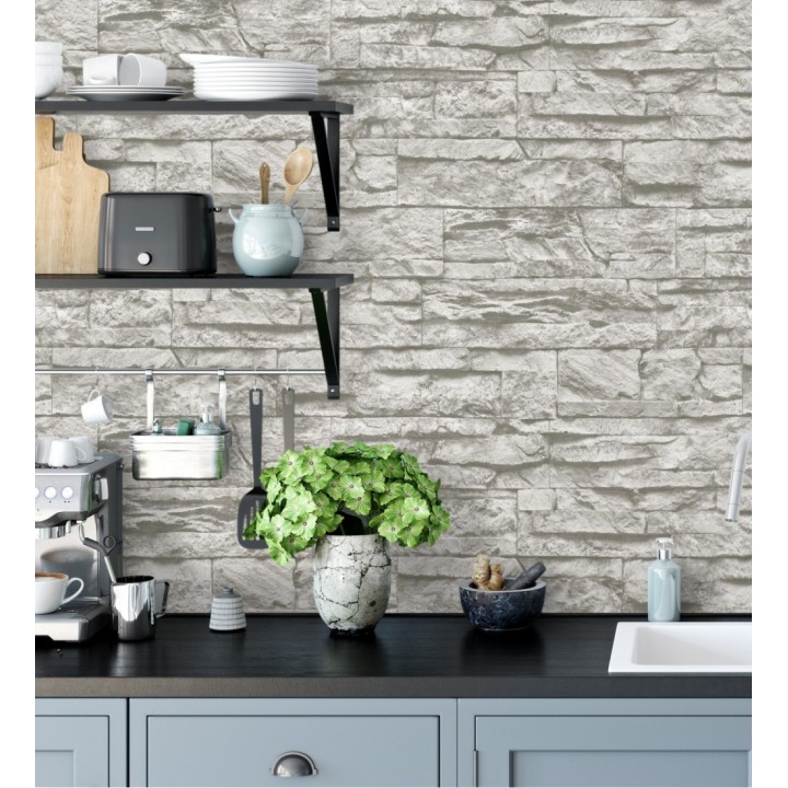 Papel pintado piedra pizarra gris superlavable vinílico - Israel 453144