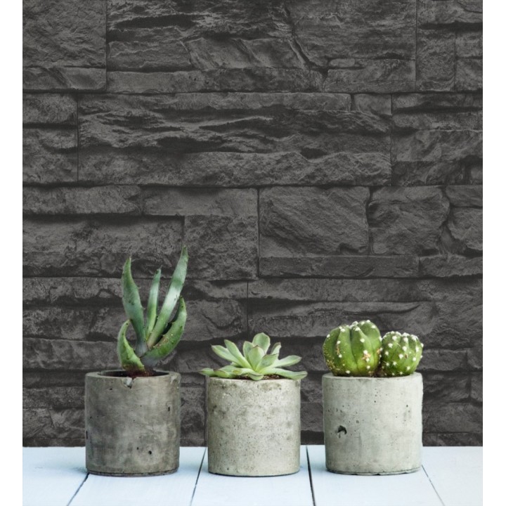 Papel pintado piedra pizarra negra superlavable vinílico - Israel 453145