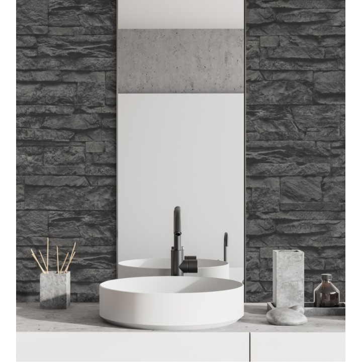 Papel pintado piedra pizarra negra superlavable vinílico - Israel 453145