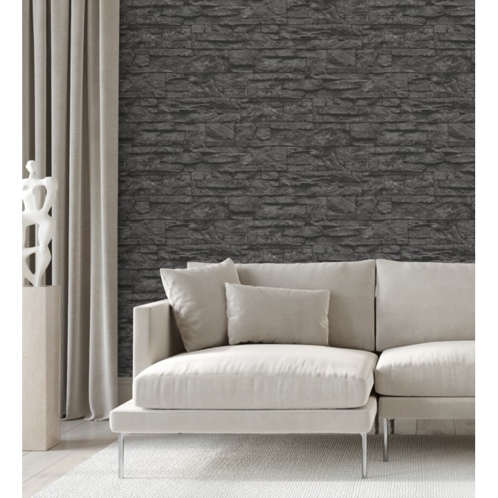 Papel pintado piedra pizarra negra superlavable vinílico - Israel 453145