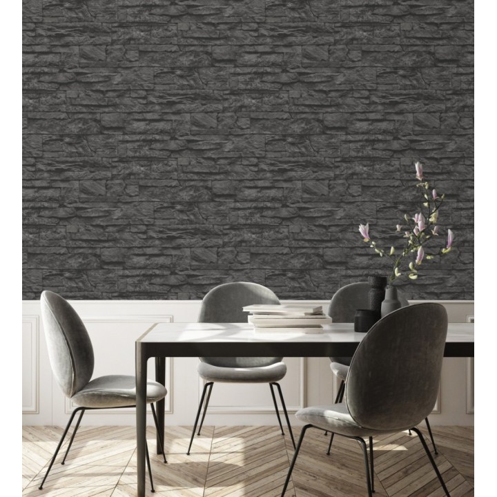 Papel pintado piedra pizarra negra superlavable vinílico - Israel 453145