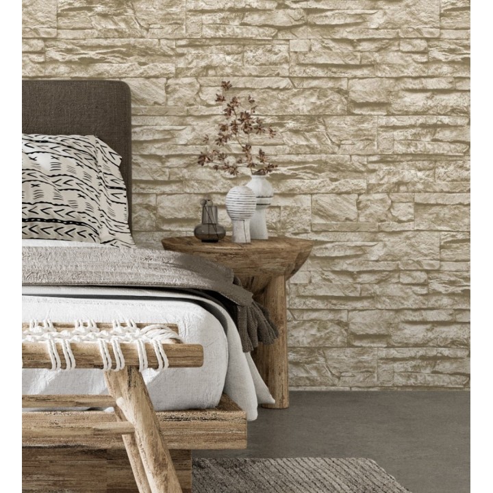 Papel pintado piedra pizarra beige superlavable vinílico - Israel 453146