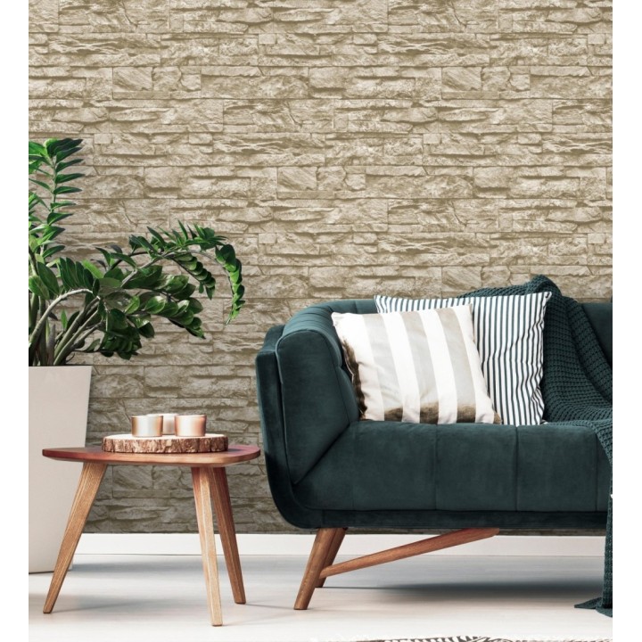 Papel pintado piedra pizarra beige superlavable vinílico - Israel 453146