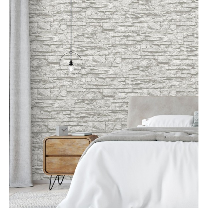 Papel pintado piedra pizarra blanca superlavable vinílico - Israel 453147