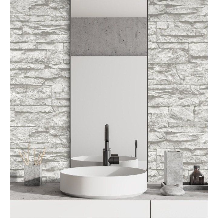 Papel pintado piedra pizarra blanca superlavable vinílico - Israel 453147