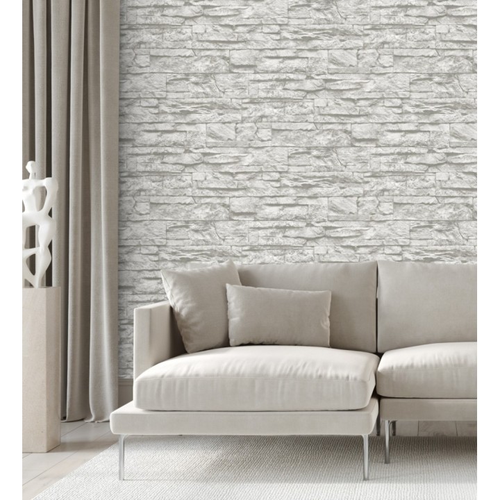 Papel pintado piedra pizarra blanca superlavable vinílico - Israel 453147