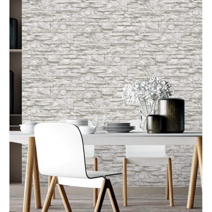 Papel pintado piedra pizarra blanca superlavable vinílico - Israel 453147