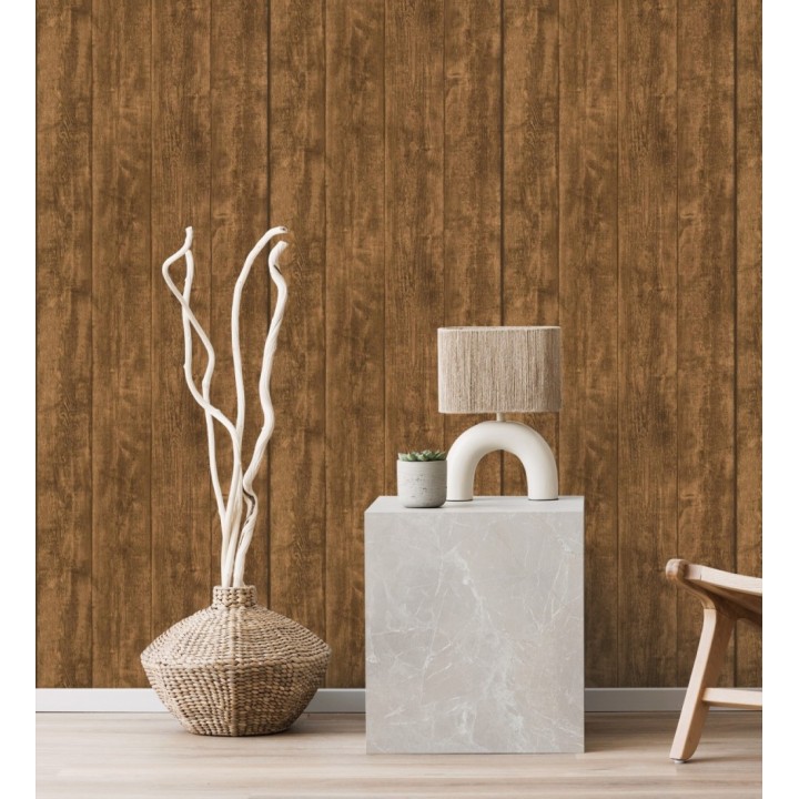 Papel pintado madera de roble oscuro en listones - Capri 453149