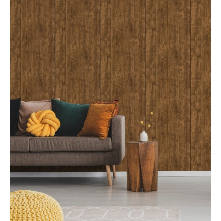 Papel pintado madera de roble oscuro en listones - Capri 453149