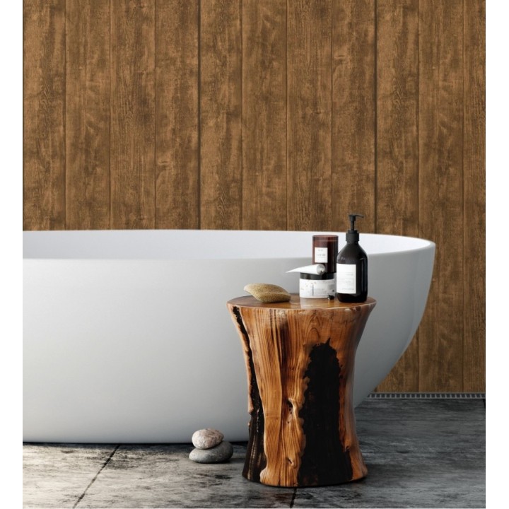 Papel pintado madera de roble oscuro en listones - Capri 453149