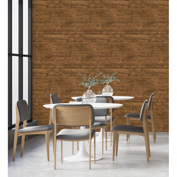 Papel pintado madera de roble oscuro en listones - Capri 453149