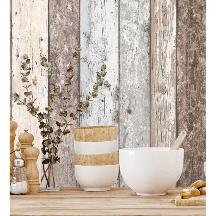 Papel pintado imitación madera decapada estilo vintage - Madeira 3 453155