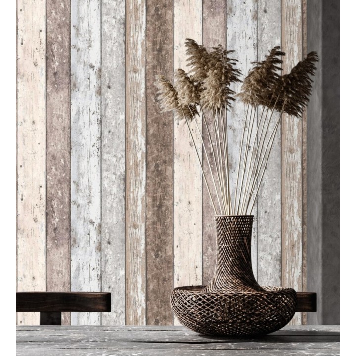 Papel pintado imitación madera decapada estilo vintage - Madeira 3 453155