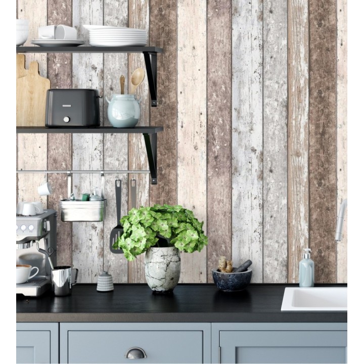 Papel pintado imitación madera decapada estilo vintage - Madeira 3 453155