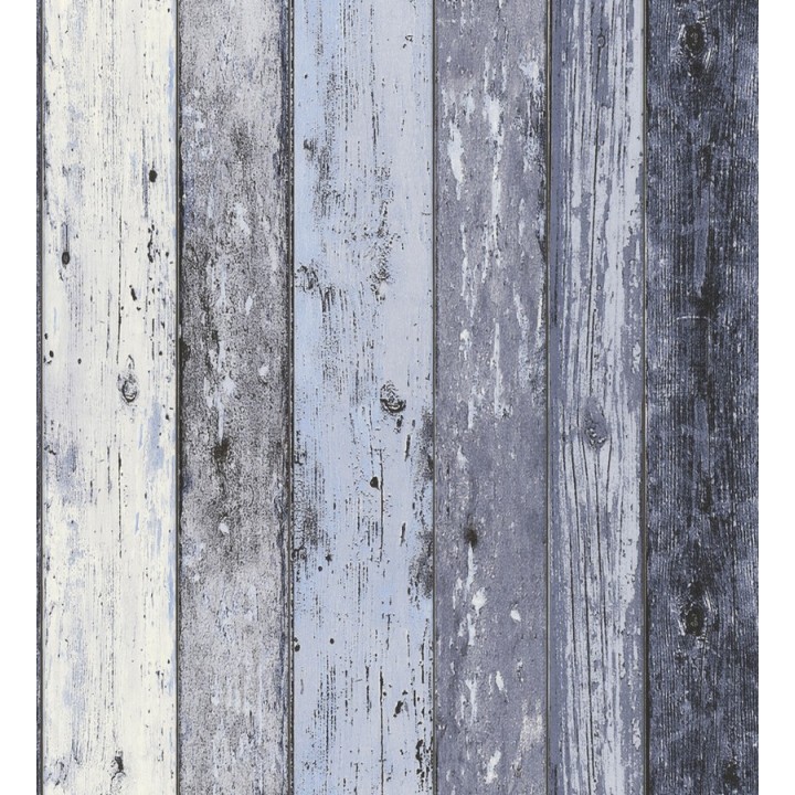 Papel pintado imitación madera decapada azul estilo nórdico - Madeira 3 453156