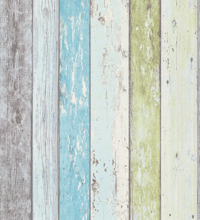 Papel pintado imitación madera decapada turquesa estilo tropical - Madeira 3 453157