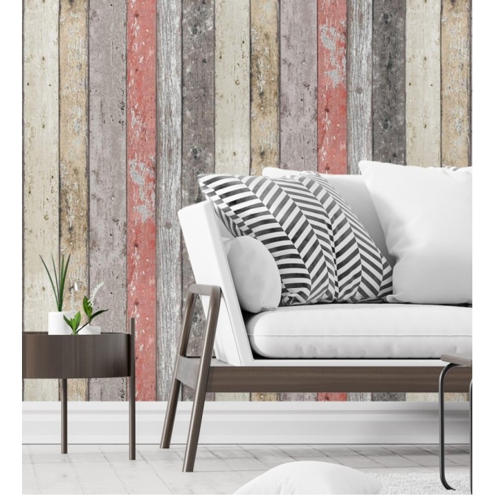 Papel pintado madera decapada tono coral estilo rústico - Madeira 3 453166